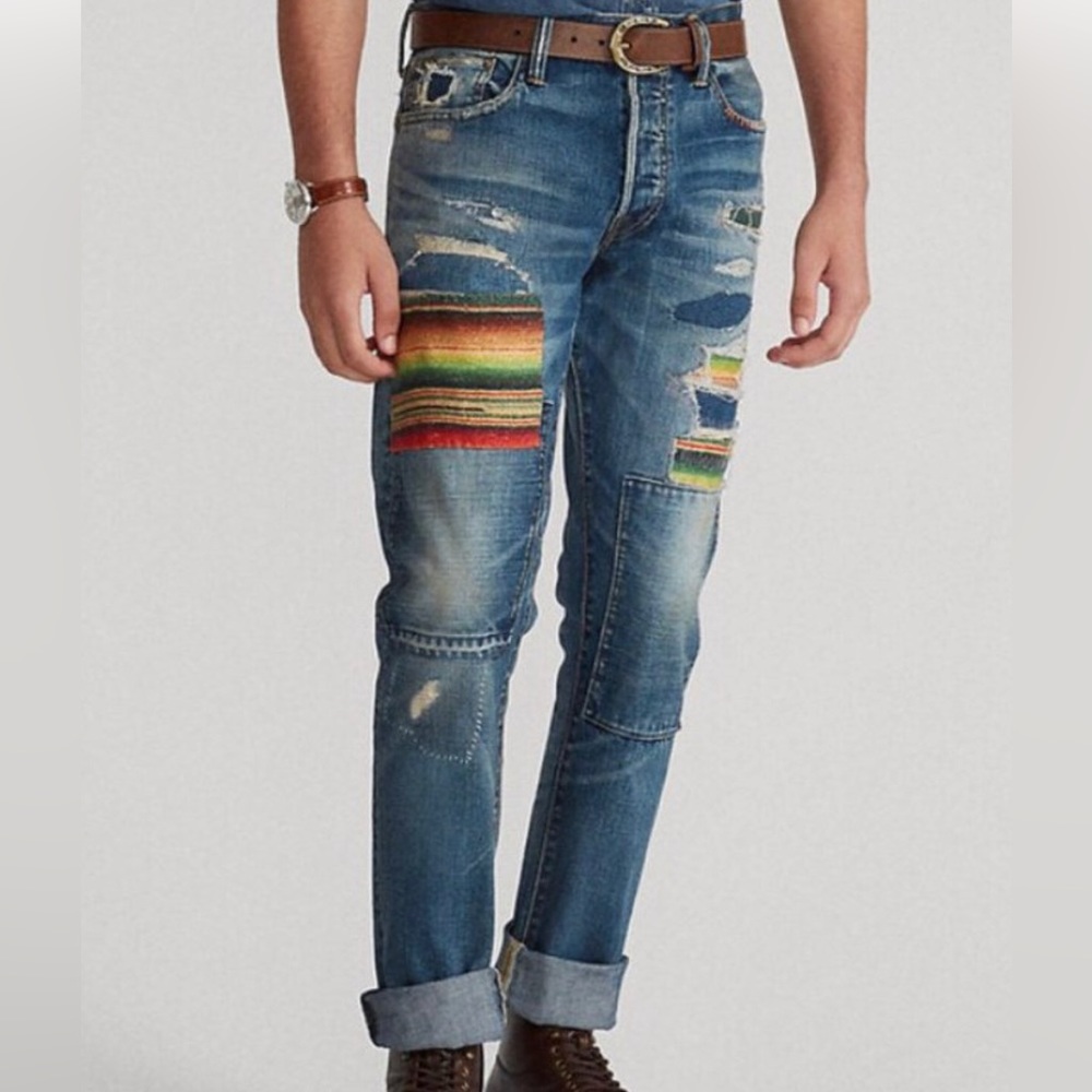 Polo Ralph Lauren Varick Slim Straight Serape Patch Denim Jeans